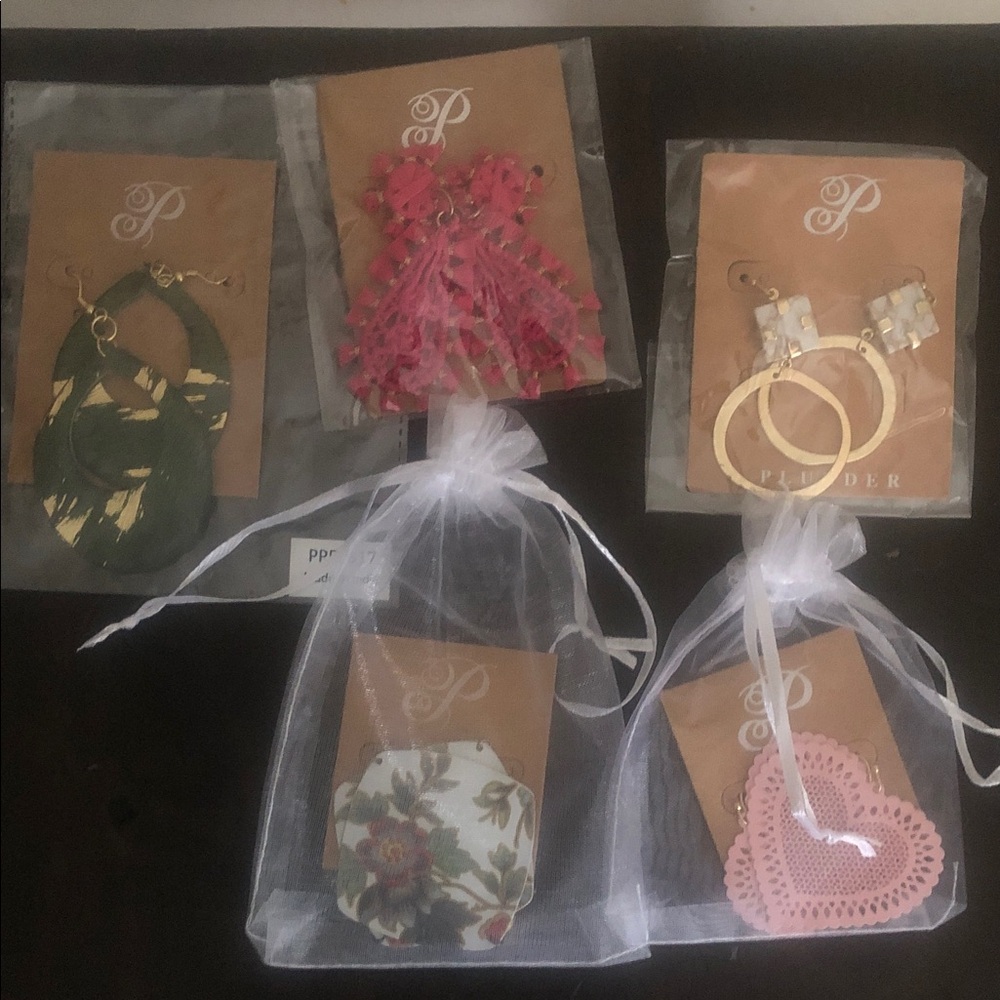Plunder Design Decorative Earrings and Accessories - Pink, Green, Gold, White